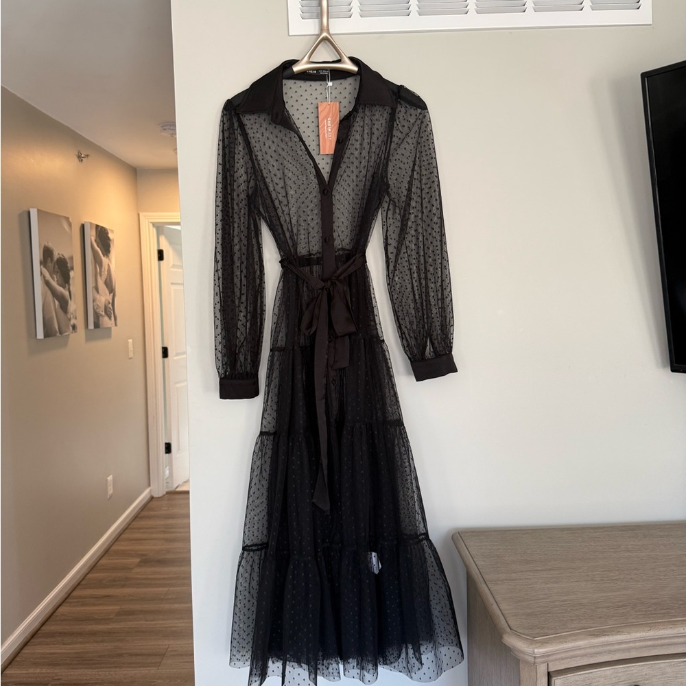 SHEIN Black Long Sleeve Cuffed Collar Gown